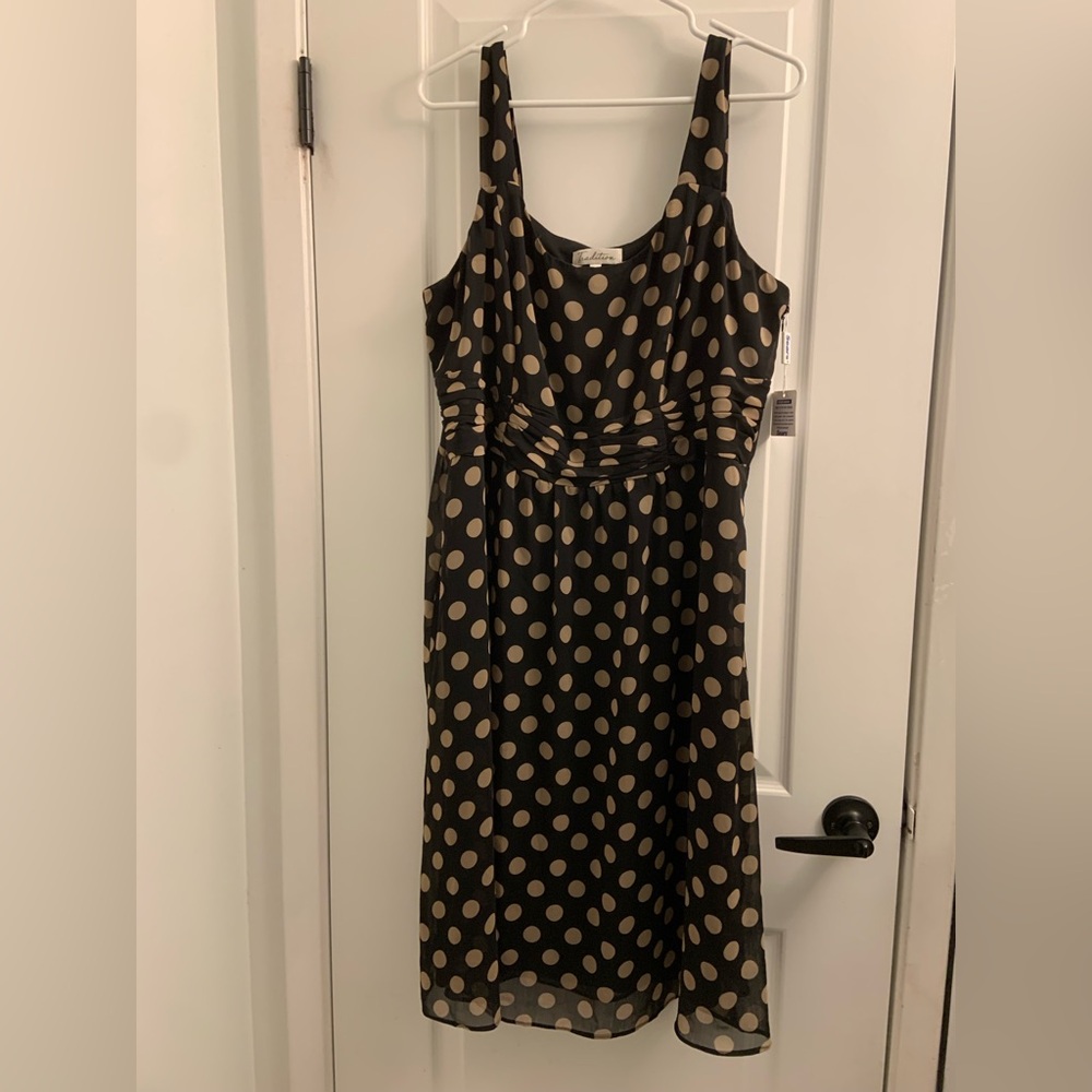 Polka Dot Sleeveless Midi Dress - Black and Tan
